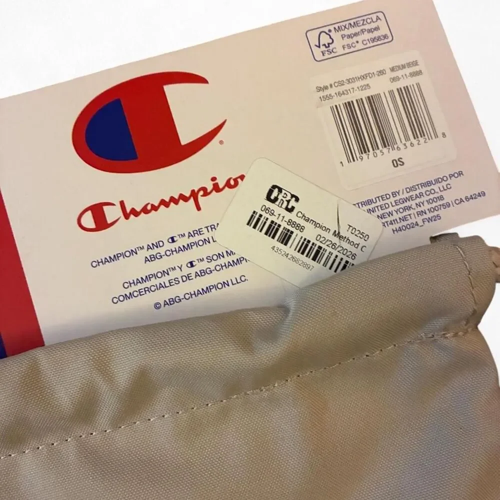 NWT Champion Method Beige Drawstring Carry Sack Backpack